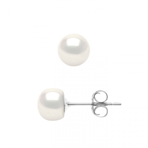 Cercei cu Perle naturale tip buton, 7-8 mm, Calitate AAA+, aur alb