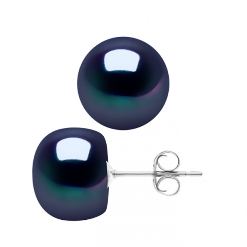 Cercei cu Perle negre naturale tip buton, 12-13 mm, Calitate AAA+, argint antialergic