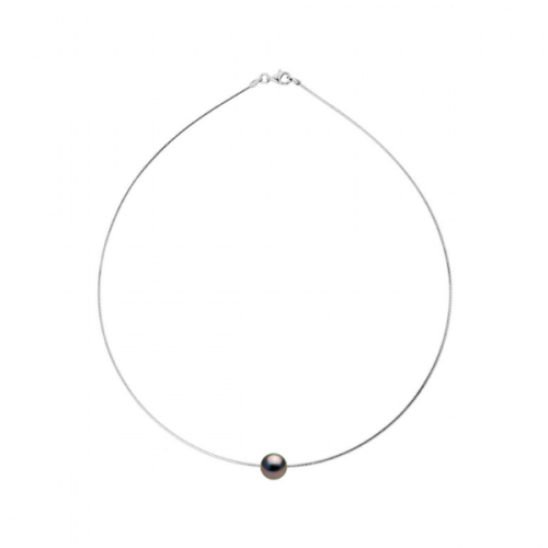 Colier Argint cu Perla Naturala Tahitiene, Argint, Calitate A+, Rotund, 9-10 mm, 42 cm, Perle d’Argent