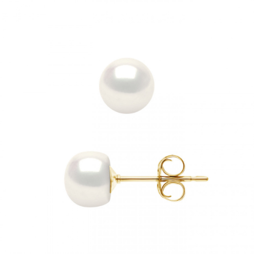 Cercei cu Perle naturale, tip buton, 7-8 mm, Calitate AAA+, aur galben