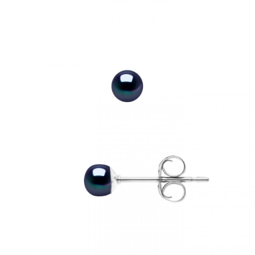 Cercei din argint cu Perle naturale tip buton, negru, 4-5 mm, calitate AAA+