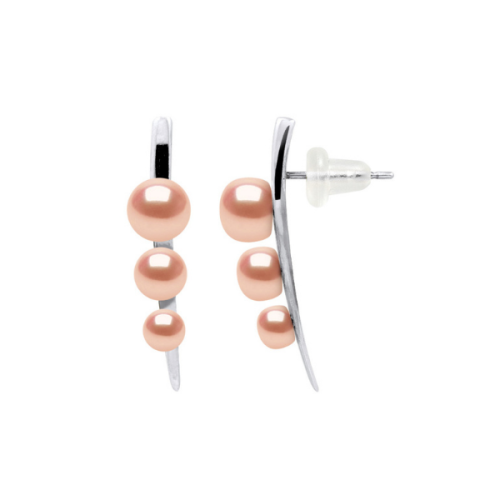 Cercei perle naturale roz tip buton, 4-5-6 mm, Calitate AAA+, argint