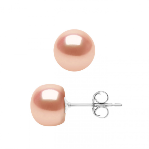 Cercei Perle naturale roz tip buton, 9-10 mm, calitate AAA+, argint antialergic