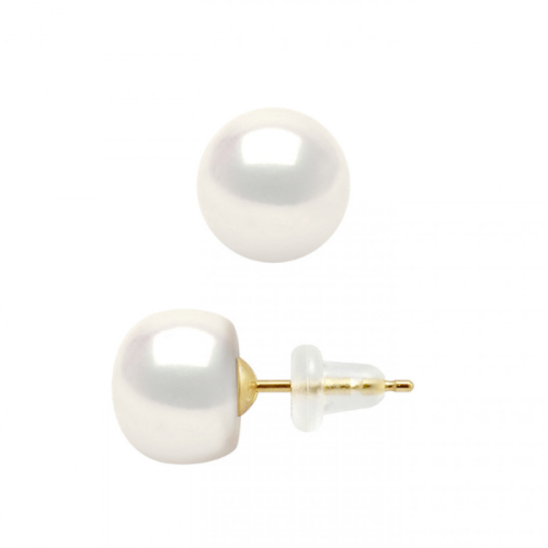 Cercei cu Perle naturale tip buton, 9-10 mm, Calitate AAA+, aur galben, Margot