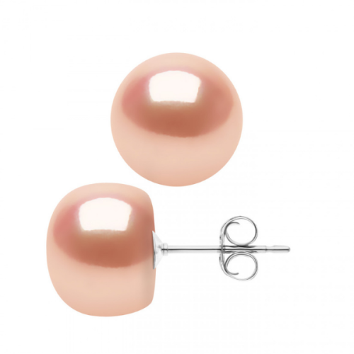 Cercei cu Perle roz naturale tip buton, 12-13 mm, Calitate AAA+, argint antialergic