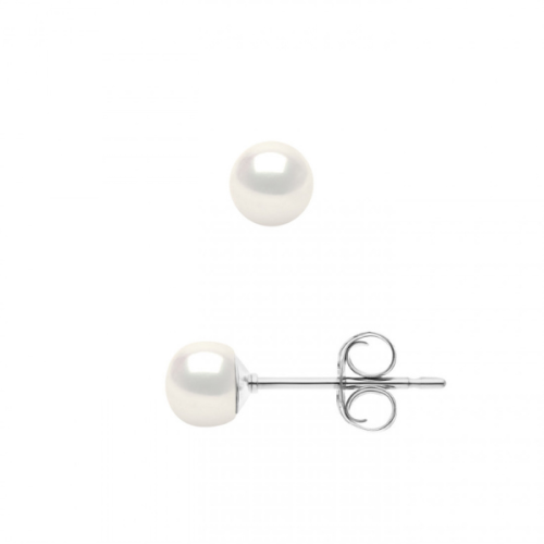 Cercei din argint cu Perle naturale tip buton, negre, 5-6 mm, calitate AAA+, model Clasic, antialergic