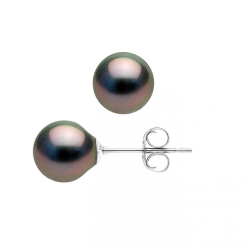 Cercei din argint cu Perle naturale negre, Rotunde, 8-9 mm, Calitate A+