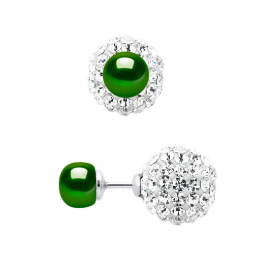 Cercei din argint cu Perle smarald de cultura tip buton, 6-7 mm, Calitate AAA+ si Cristal veritabbil PRECIOSA, 100% antialergic